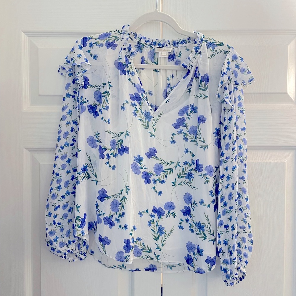 NWOT Shoshana Floral Silk Blouse with Ruffle - Size S